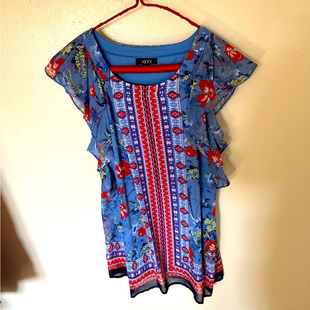 ALYX Short Sleeve Mutli Colored blouse- size medium